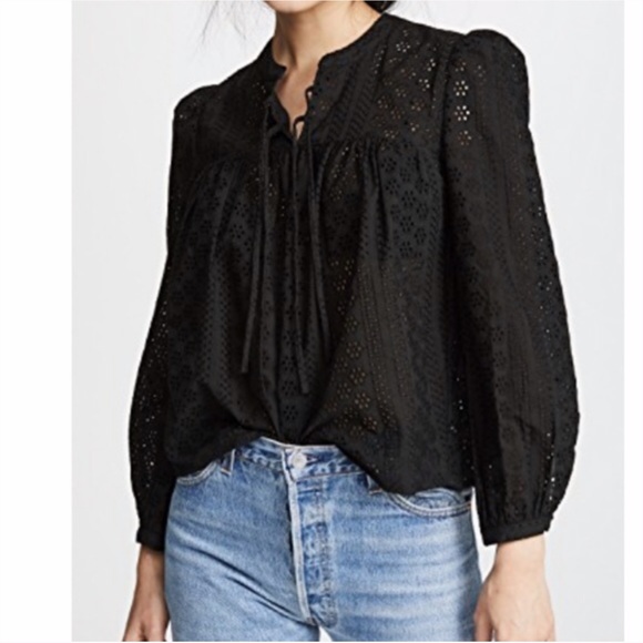 Madewell Tops - Madewell Eyelet Double Tie Peasant Top (black) XXL